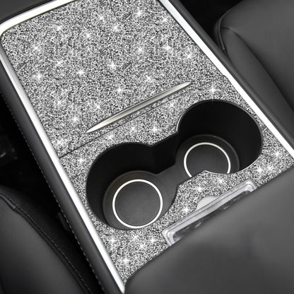 For Tesla Model 3 Car Center Control Panel with Hole Diamond Sticker,Left and Right Drive Universal, Car Center Control Panel