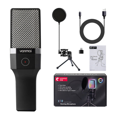 Yanmai X1R E-Sports Gaming Desktop Microphone with RGB Light & Blowout Net, X1R