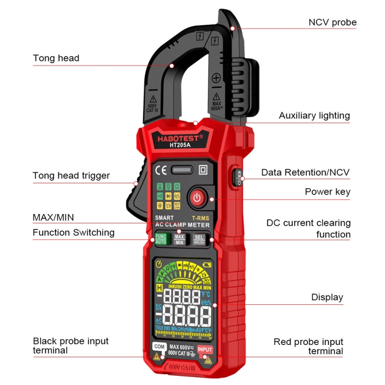 HABOTEST HT205A Multifunctional Intelligent Burn-proof Clamp Multimeter, HT205A