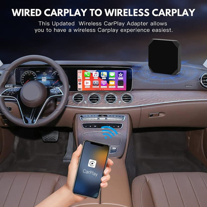 USB + USB-C / Type-C Wired to Wireless Carplay Adapter, Black Box