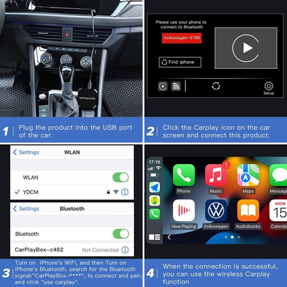 USB + USB-C / Type-C Wired to Wireless Carplay Adapter, Black Box