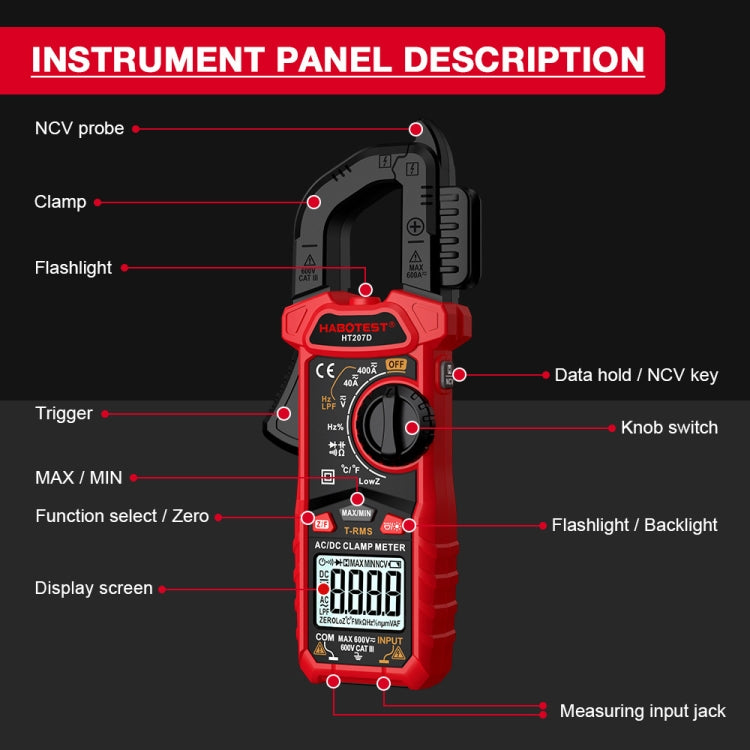 HABOTEST HT207B Multifunctional Digital Clamp Multimeter, HT207B