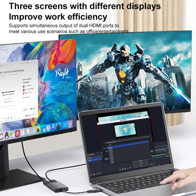 DGK02SE 2 in 1 USB+Type-C to Dual HDMI HD Docking Station, USB+Type-C to Dual HDMI