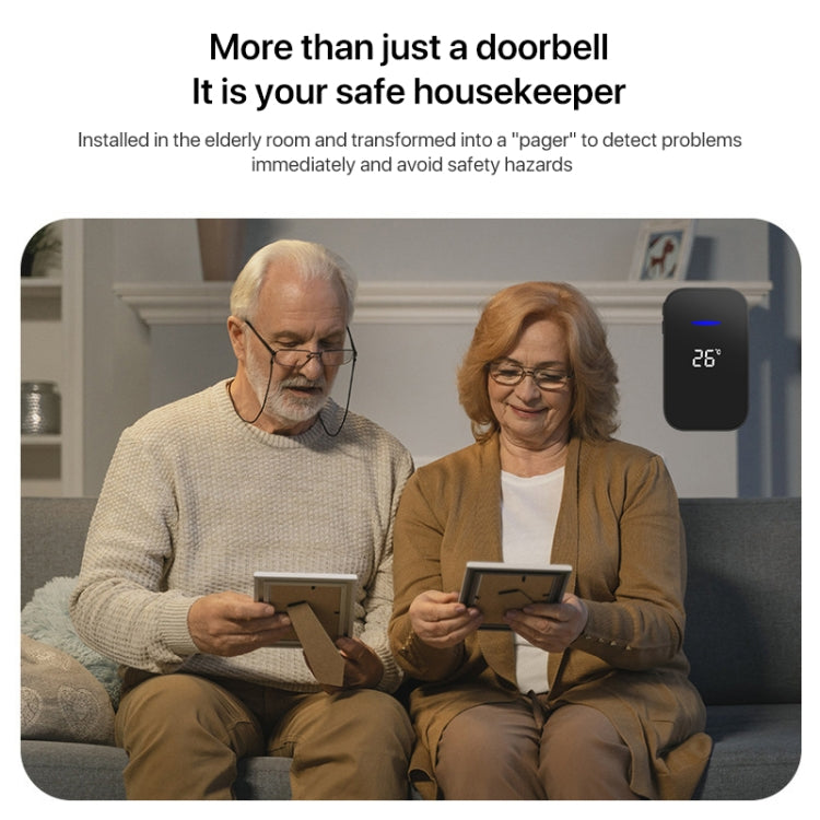 C302B One to Two Home Wireless Doorbell Temperature Digital Display Remote Control Elderly Pager, EU Plug, UK Plug, US Plug