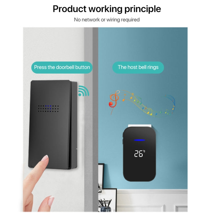 C302B One to Two Home Wireless Doorbell Temperature Digital Display Remote Control Elderly Pager, EU Plug, UK Plug, US Plug