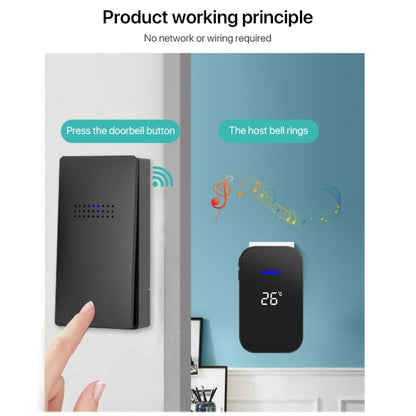 C302B One to Two Home Wireless Doorbell Temperature Digital Display Remote Control Elderly Pager, EU Plug, UK Plug, US Plug