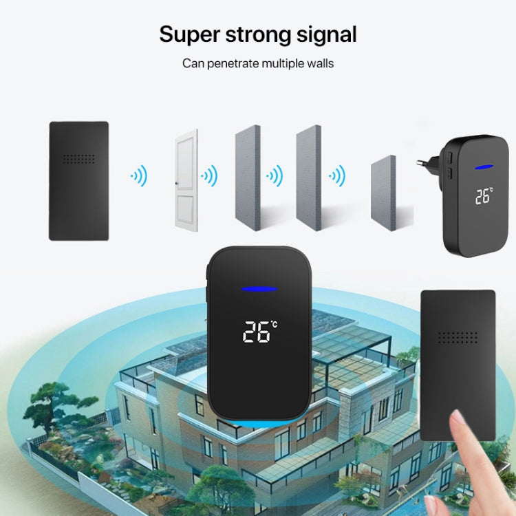 C302B One to Two Home Wireless Doorbell Temperature Digital Display Remote Control Elderly Pager, EU Plug, UK Plug, US Plug