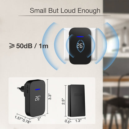 C302B One to Two Home Wireless Doorbell Temperature Digital Display Remote Control Elderly Pager, EU Plug, UK Plug, US Plug