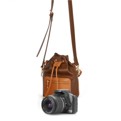 Cwatcun D82 Bundle Drawstring Lens Bag PU Crossbody Camera Bag