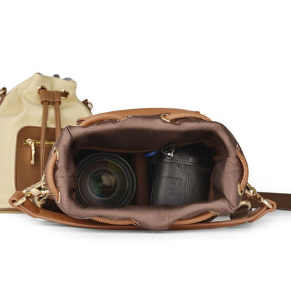 Cwatcun D82 Bundle Drawstring Lens Bag PU Crossbody Camera Bag
