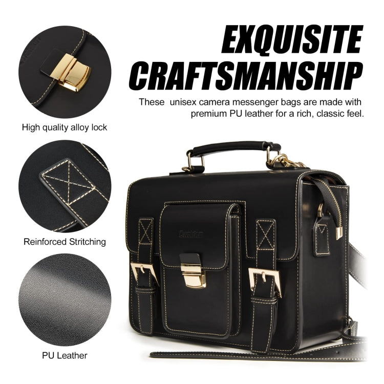 Cwatcun D83 Vintage Small Camera Case Leather Camera Messenger Bag, 24 x 17 x 12cm, 30 x 21.5 x 12.5cm