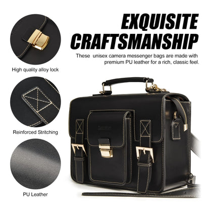 Cwatcun D83 Vintage Small Camera Case Leather Camera Messenger Bag, 24 x 17 x 12cm, 30 x 21.5 x 12.5cm