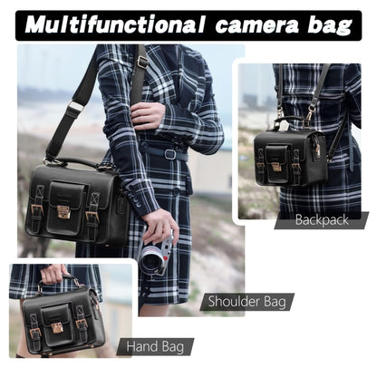 Cwatcun D83 Vintage Small Camera Case Leather Camera Messenger Bag, 24 x 17 x 12cm, 30 x 21.5 x 12.5cm