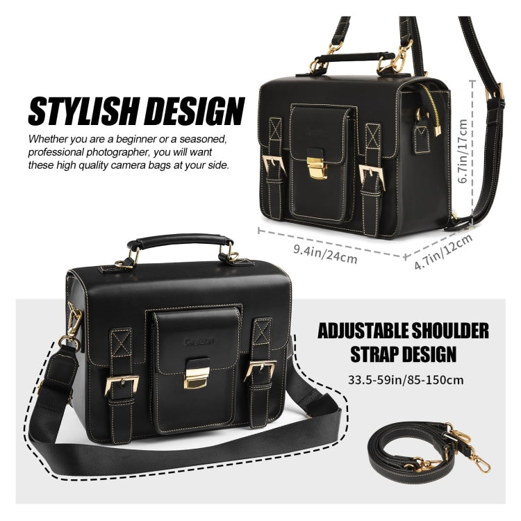 Cwatcun D83 Vintage Small Camera Case Leather Camera Messenger Bag, 24 x 17 x 12cm, 30 x 21.5 x 12.5cm
