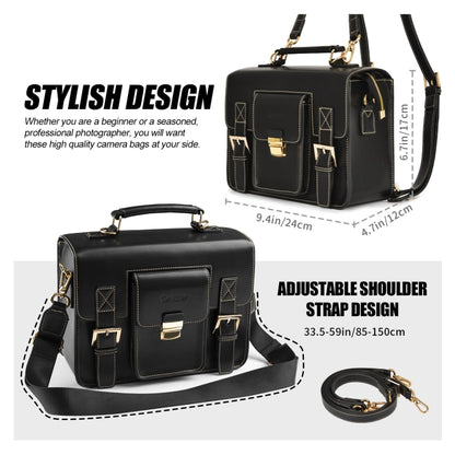Cwatcun D83 Vintage Small Camera Case Leather Camera Messenger Bag, 24 x 17 x 12cm, 30 x 21.5 x 12.5cm