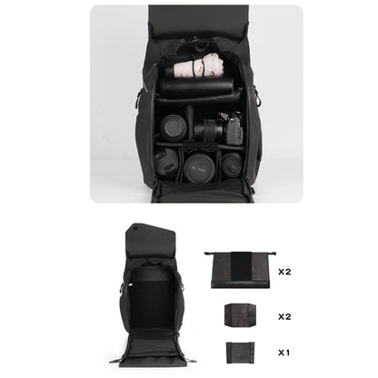 Cwatcun D89 Camera Backpack Waterproof Leather Film 15.6 Laptop Sleeve Bag, 43.5 x 33 x 22.5cm