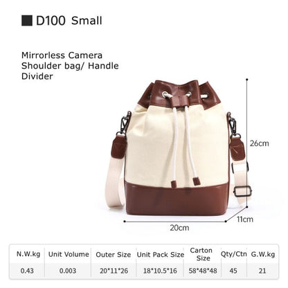 Cwatcun D100 Canvas PU Waterproof Bundle Drawstring Lens Bag Crossbody Camera Bag, 20 x 11 x 26cm, 22 x 12 x 31cm