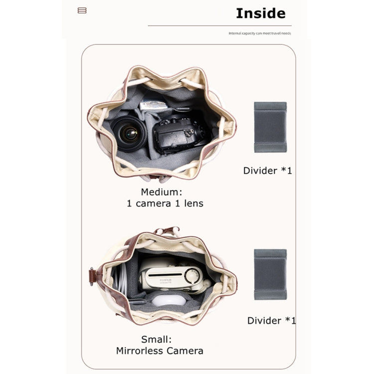 Cwatcun D100 Canvas PU Waterproof Bundle Drawstring Lens Bag Crossbody Camera Bag, 20 x 11 x 26cm, 22 x 12 x 31cm