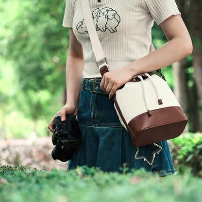Cwatcun D100 Canvas PU Waterproof Bundle Drawstring Lens Bag Crossbody Camera Bag, 20 x 11 x 26cm, 22 x 12 x 31cm