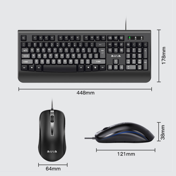 AULA AC106 USB Port Wired Keyboard Mouse Set, AC106