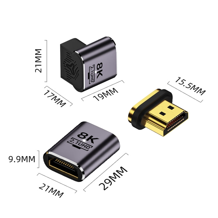 8K 60Hz HDTV to HDTV Magnetic Adapter, Male Straight Female Side Right Bend, Male Straight Female Side Left Bend, 3D Curved Female Vertical Reverse Side, 3D Curved Female Vertical Front Side, Straight