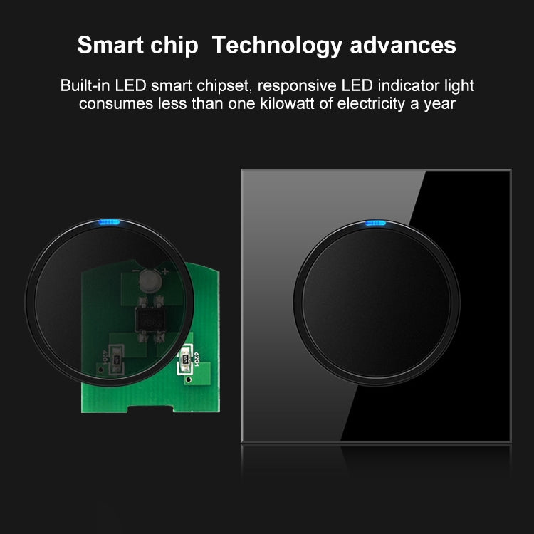 86mm Round LED Tempered Glass Switch Panel, Black Round Glass, One Open Dual Control, Two Billing Control, Two Open Dual Control, Three Billing Control, Three Open Dual Control, Four Billing Control, Four Open Dual Control, One Open Multiple Control