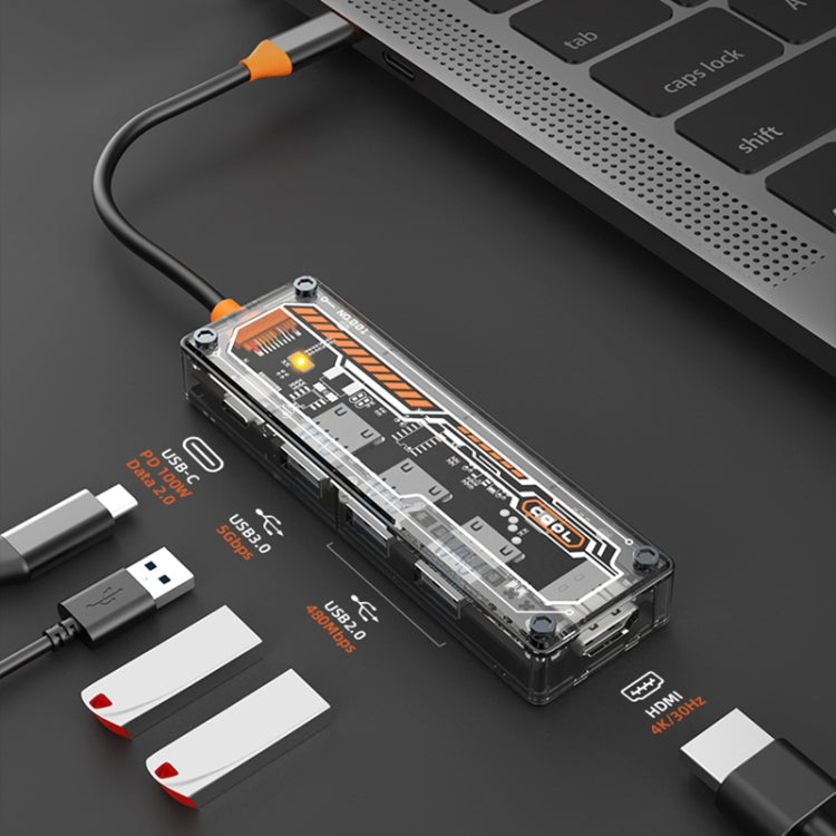 SW5H 5 in 1 Type-C to PD + USB3.0 + 2 x USB2.0 + HDMI HUB Docking Station, SW5H
