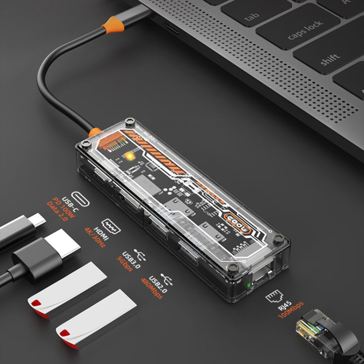 SW5R 5 in 1 Type-C to PD + USB3.0 + USB2.0 + HDMI + RJ45 HUB Docking Station, SW5R