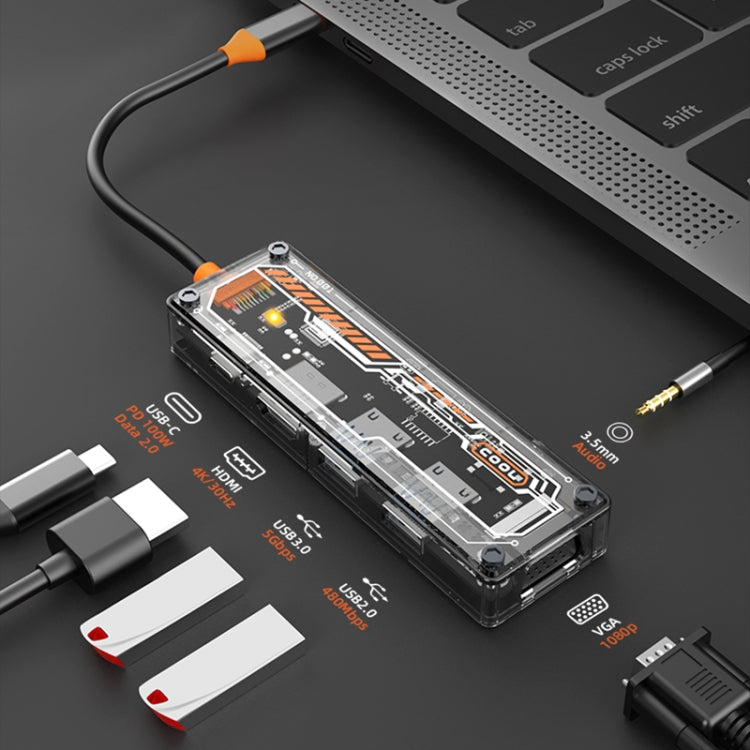 SW6V 6 in 1 Type-C to USB + HDMI + VGA + Audio 3.5 HUB Docking Station, SW6V