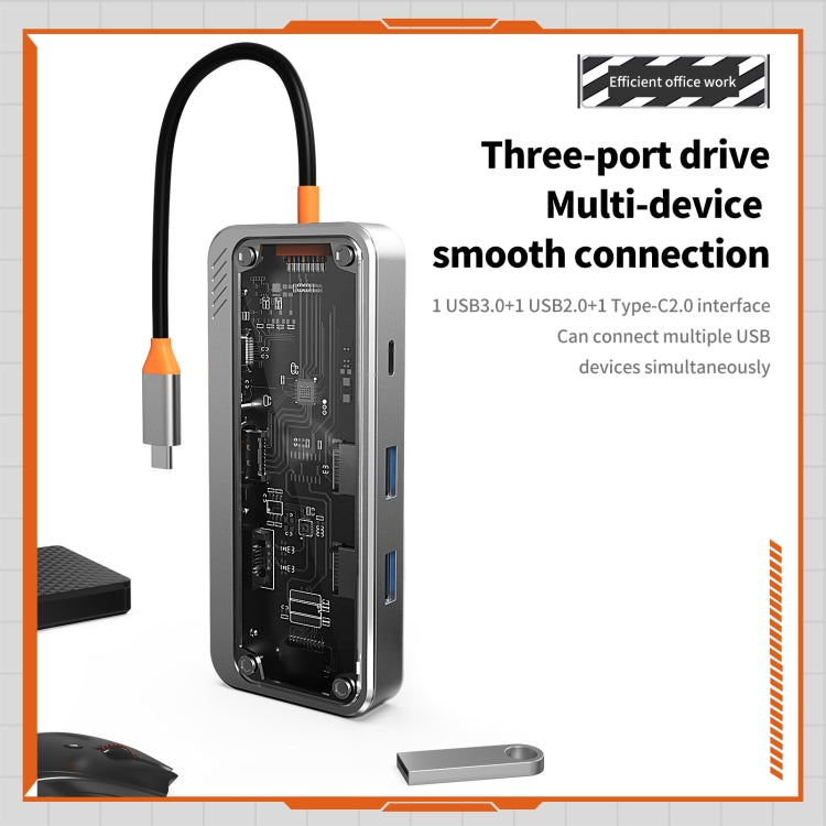SW8V 8 in 1 Type-C to USB + HDMI + RJ45 + SD/TF HUB Docking Station, SW8V