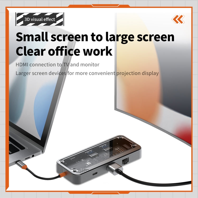 SW8V 8 in 1 Type-C to USB + HDMI + RJ45 + SD/TF HUB Docking Station, SW8V