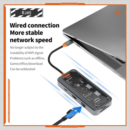 SW8V 8 in 1 Type-C to USB + HDMI + RJ45 + SD/TF HUB Docking Station, SW8V