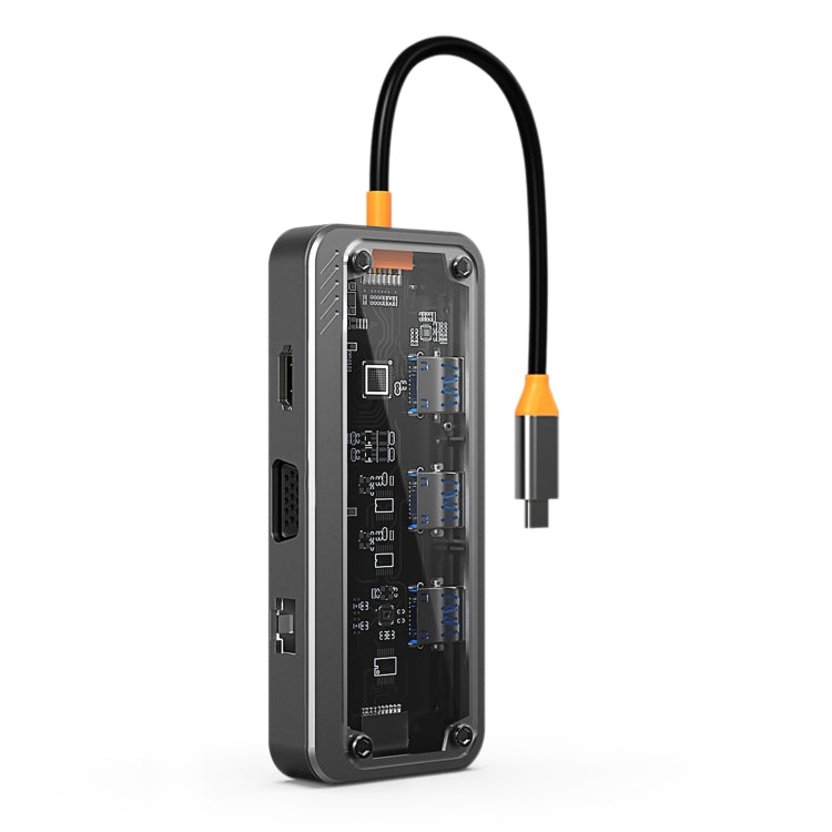 SW10V 10 in 1 Type-C to USB + HDMI + VGA + RJ45 + SD/TF + Audio 3.5 HUB Docking Station, SW10V