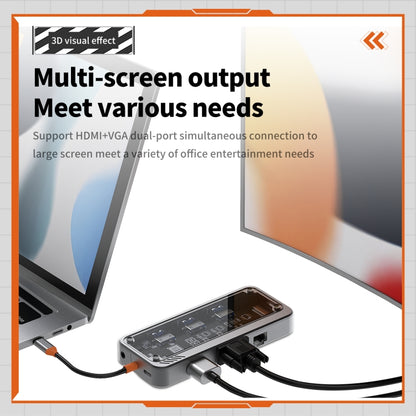 SW10V 10 in 1 Type-C to USB + HDMI + VGA + RJ45 + SD/TF + Audio 3.5 HUB Docking Station, SW10V