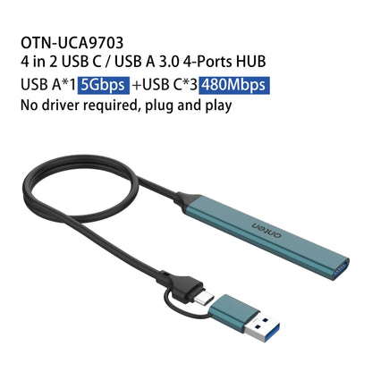 Onten UCA9703 4 in 2 USB 3.0 + Type-C to 3 Type-C + USB HUB Docking Station, UCA9703