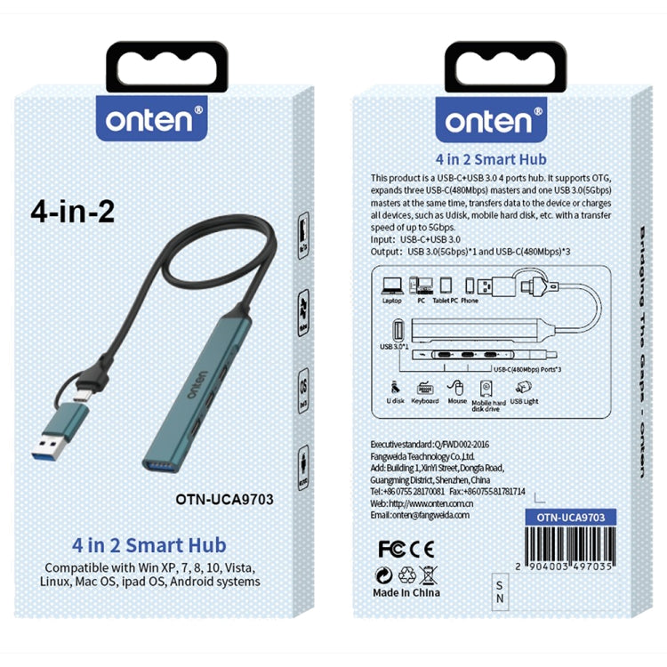 Onten UCA9703 4 in 2 USB 3.0 + Type-C to 3 Type-C + USB HUB Docking Station, UCA9703