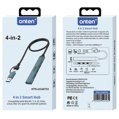 Onten UCA9703 4 in 2 USB 3.0 + Type-C to 3 Type-C + USB HUB Docking Station, UCA9703