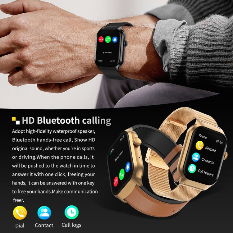 2.01 inch Leather Strap Bluetooth Call Smart Watch Support Heart Rate Monitoring / Non-invasive Blood Sugar, Leather Strap Black, Leather Strap Brown