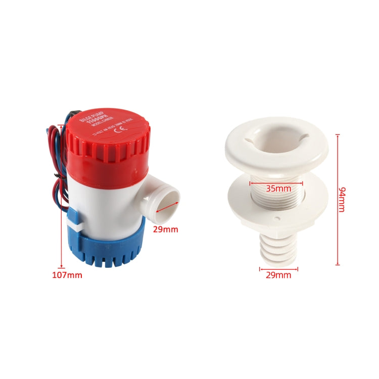 12V-1100GPH Boat / RV Bilge Sump Water Pump with Grey Drain Pipe, with Grey Drain Pipe