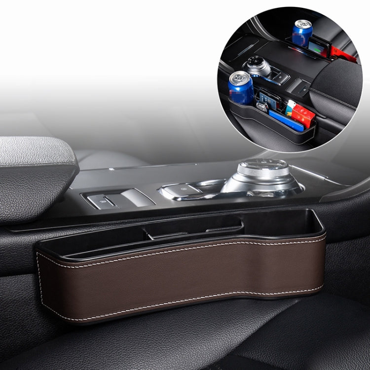 Car Multi-functional Console Box Cup Holder Seat Gap Side Storage Box, Leather Style, Brown Front Passenger Seat, Beige Front Passenger Seat, Black Front Passenger Seat, Black Main Driver Seat, Beige Main Driver Seat, Brown Main Driver Seat