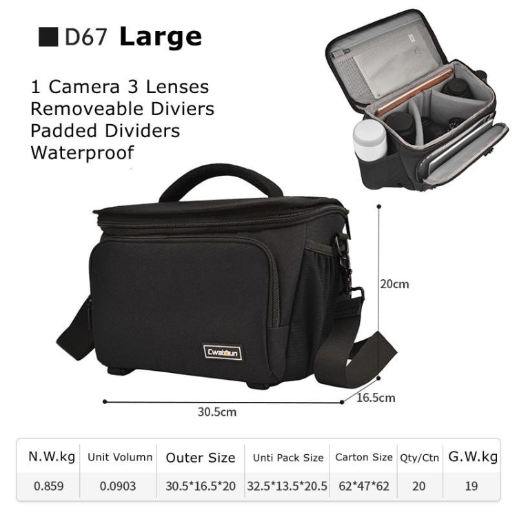Cwatcun D67 Crossbody Camera Bag Photography Lens Shoulder Bag, 30.5 x 16.5 x 20cm L, 36 x 21 x 24cm XL