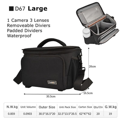 Cwatcun D67 Crossbody Camera Bag Photography Lens Shoulder Bag, 30.5 x 16.5 x 20cm L, 36 x 21 x 24cm XL
