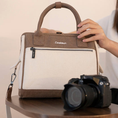 Cwatcun D112 Contrast Canvas Camera Bag One-shoulder Cross-body Tote Bag, 24.5 x 30 x 15.5cm