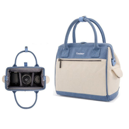 Cwatcun D112 Contrast Canvas Camera Bag One-shoulder Cross-body Tote Bag, 24.5 x 30 x 15.5cm
