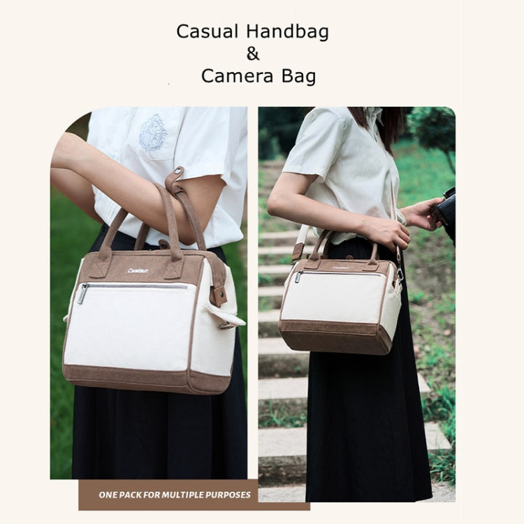 Cwatcun D112 Contrast Canvas Camera Bag One-shoulder Cross-body Tote Bag, 24.5 x 30 x 15.5cm