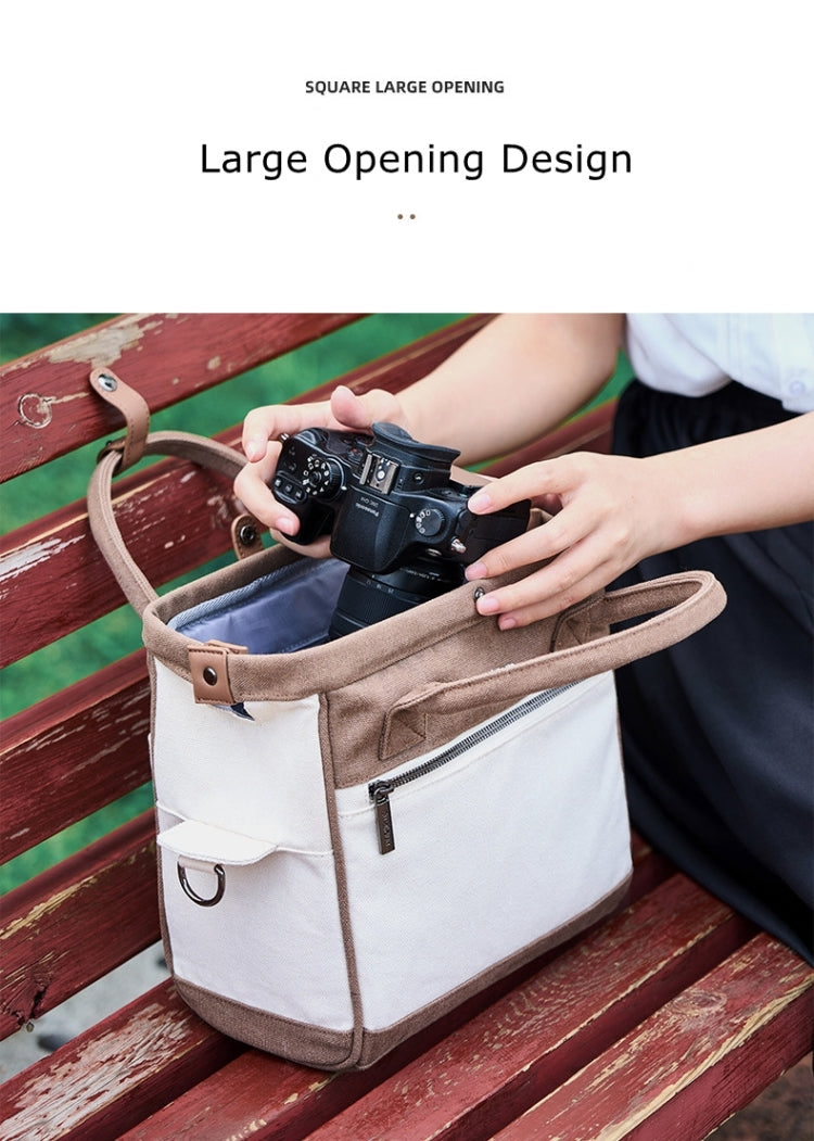 Cwatcun D112 Contrast Canvas Camera Bag One-shoulder Cross-body Tote Bag, 24.5 x 30 x 15.5cm