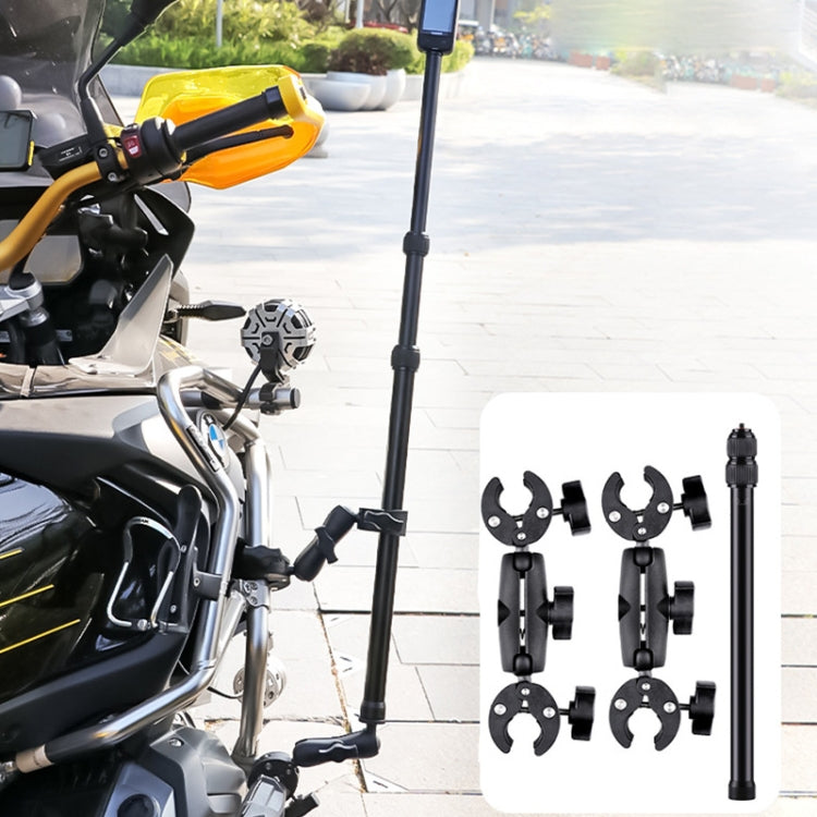 Motorcycle Clamps Handlebar Fixed Mount 3-stage Telescopic Selfie Stick, Double Dual-heads Crabs 3-stage Selfie Stick, Dual-heads Crab & Single Heads 3-stage Selfie Stick, 2 x Dual-heads Crab 1 x Single Heads
