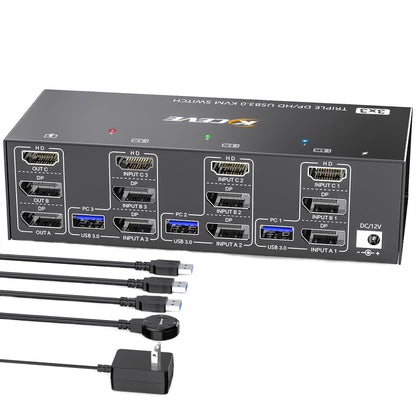 KC-KVM303DH 8K 60Hz USB3.0 DP+DP+HDMI Triple Monitors KVM Switch, EU Plug, US Plug