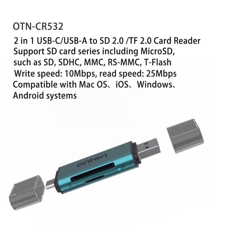Onten CR532 2 in 1 USB-A / USB-C to SD2.0 / TF2.0 USB Card Reader, CR532