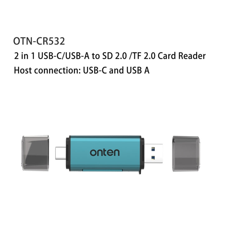 Onten CR532 2 in 1 USB-A / USB-C to SD2.0 / TF2.0 USB Card Reader, CR532